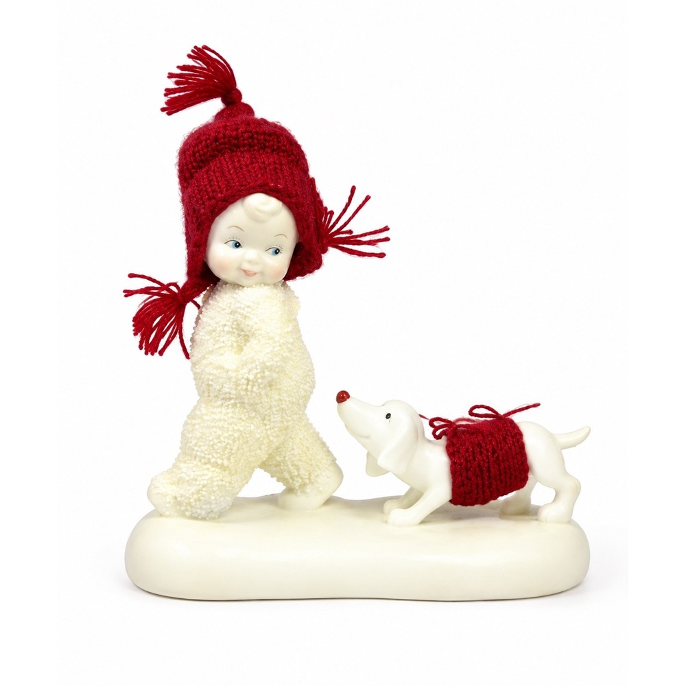 Dept 56 Snowbabies Trailing Behind 4058402 Child & Dog Red Knit 2017 Figurine
